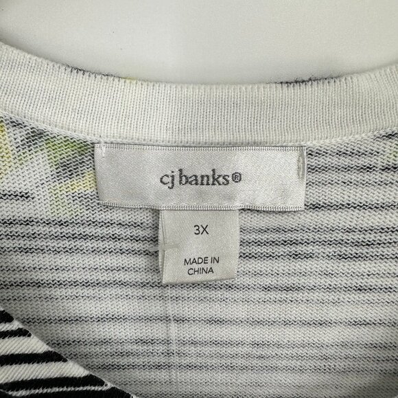 3/$25 CJ Banks Cardigan Sweater 3X Cotton Button Down 3/4 Sleeves Striped Leaves - Picture 3 of 7